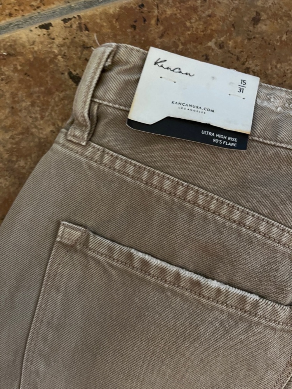 Kancan Taupe Jeans Ultra High Rise 90s Flare Raw Hem Size 15 - Picture 8 of 8